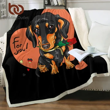 

BeddingOutlet Dachshund Blankets For Bed Cute Dog With Flower Sherpa Blanket Heart Cartoon Soft Fluffy Blanket Red Rose Mantas