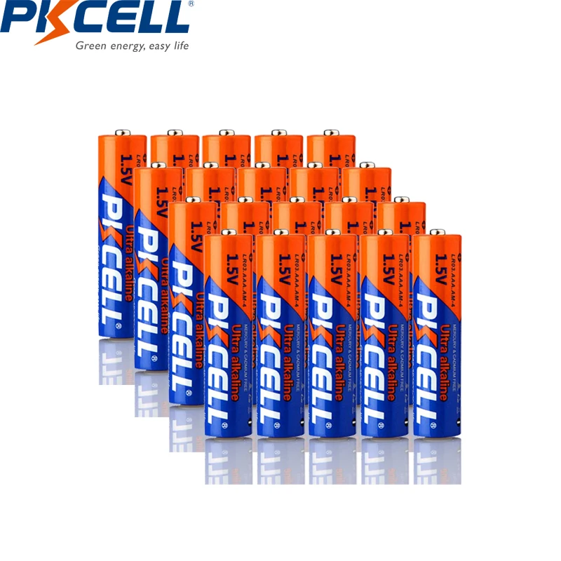 PKCELL 1.5V AAA Alkaline Battery LR03 E92 AM4 MN2400 MX2400 1.5Volt 3A AAA Batteria Dry Battery 20PC alkaline battery disposable battery for Electronic thermometer