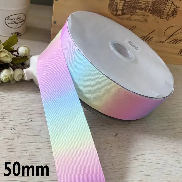 5Yards 25mm 40mm 50mm Wide Gradient Color Rainbow Ribbon Threaded DIY Hair Head Ornament Materials