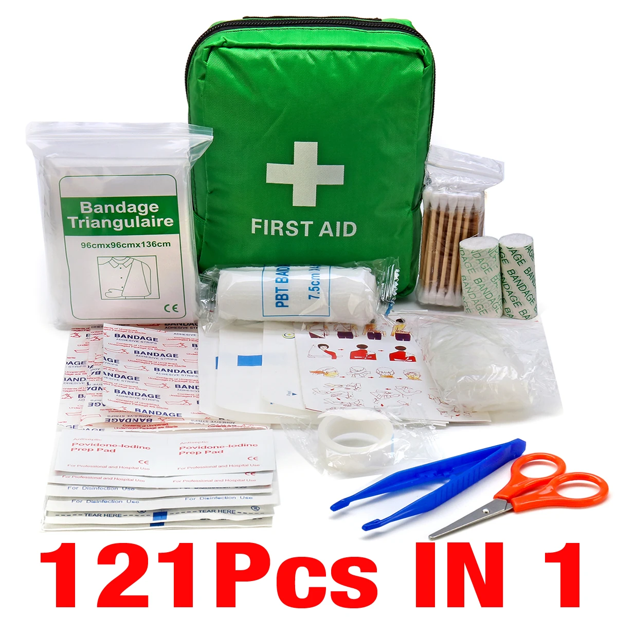 Mini Kit de primeros auxilios verde para acampada, bolsa de primeros auxilios para coche, paquete de tratamiento de emergencia para supervivencia en exteriores, 121 Uds.