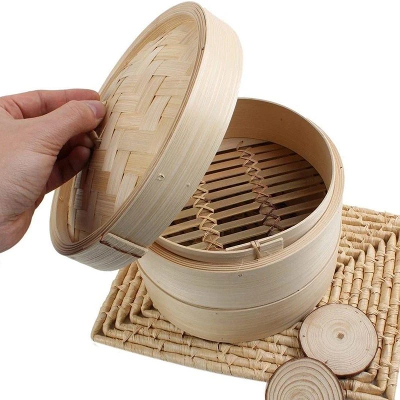 2 Tier Bamboo Steamer Dim Sum Basket Rice Pasta Cooker Set With Lid By