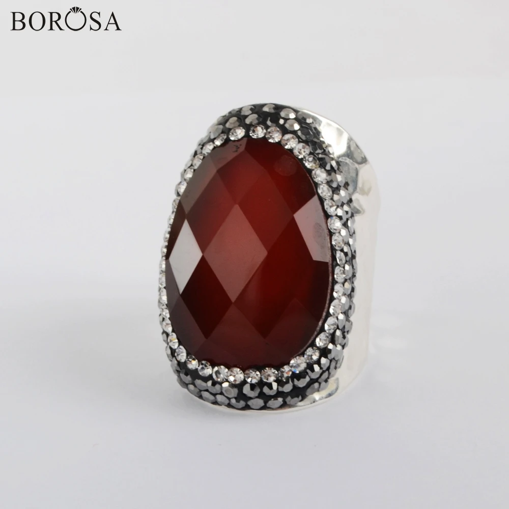 BOROSA, 5 шт., сердолик, кольцо, натуральный халцедонит, кольца, стразы, золото, серебро, кубический цирконий, кольцо для женщин, ювелирное изделие JAB975
