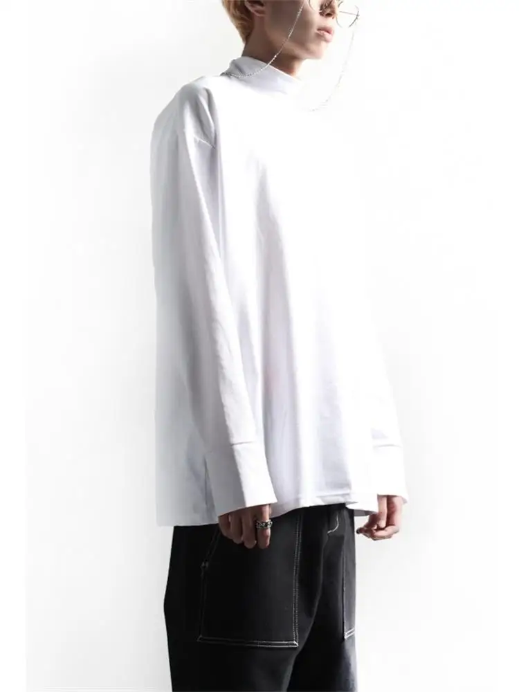 

Men's Long Sleeve T-Shirt Spring And Autumn New Half High Collar Stitching Cuff Korean Style Casual Loose Large Size T-Shirt
