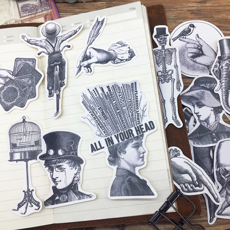 

15PCS/bag DIY Scrapbooking Stickers Vintage Black and White Elegant Lady Series Album Project Happy Planner Decoration Stickers