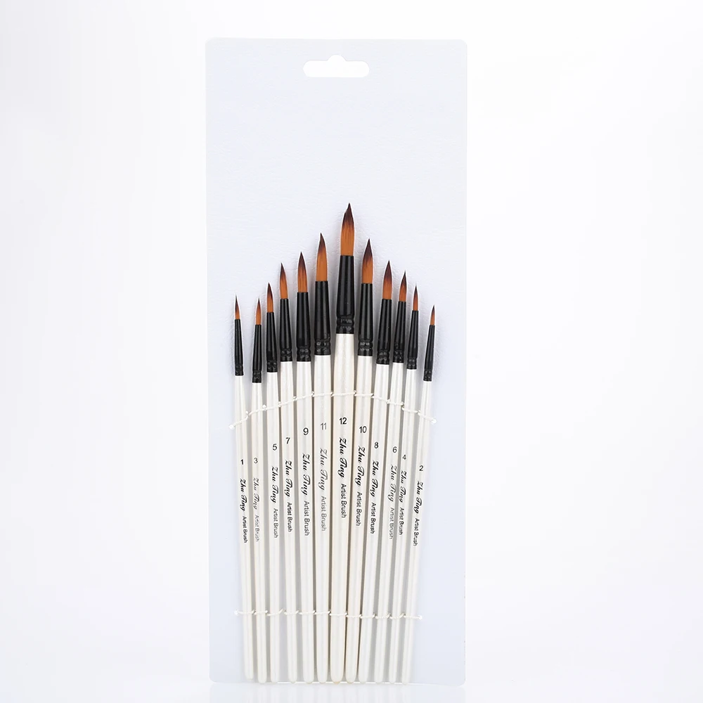 Brush Pen Delicate Durable 12Pcs Nylon Craft Acrylic Painting Painting Brush Art Drawing Supplies Nylon Hair Paintbrush
