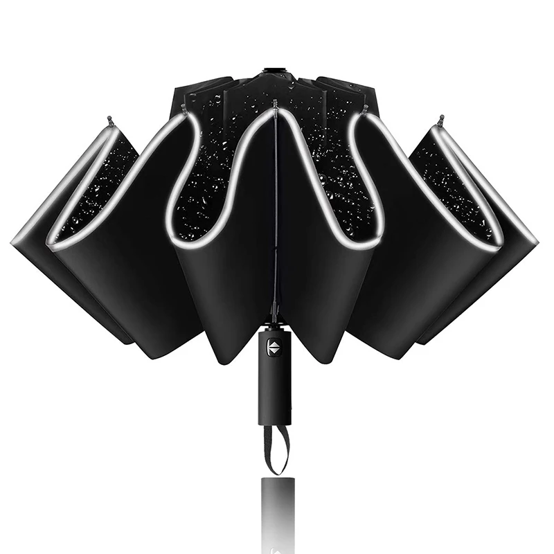 

Automatic 10K Tri-fold Male Business Creative Reverse Clear Rain Umbrella Large Windproof Durable Parasol Female Gift Reflective