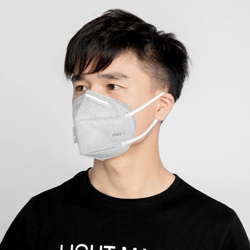 $15.4 5pcs Gray Earband Type KN95 Vertical Folding Protective Mask Adult Dust Mask Respirator Mouth Mask With Breathing Valve N95 Mask