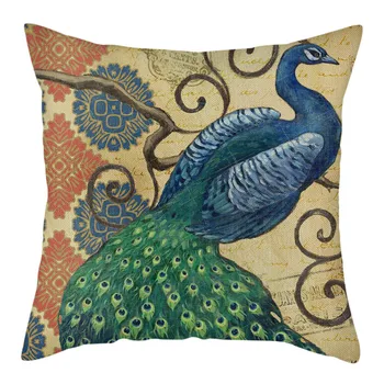 

Nanacoba Linen Peacock Picture Cushion Cover Peahen Animals Printed Pillows Covers for Home Sofa Chair Decorative Pillowcases