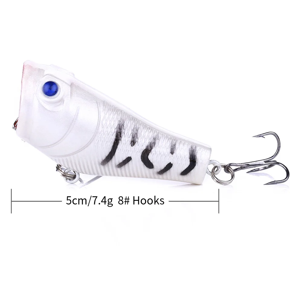 1PCS Isca Artificial Hard Popper Fishing Lures 5CM 7.4G Top water Plastic  Hard Bait Floating 4color two hooks - AliExpress