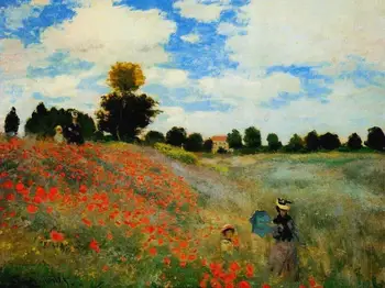 

3 Hand Painted Art Paintings by College Teachers - Poppies at Argenteuil Claude Monet famous landscape - Oil Painting on Canvas