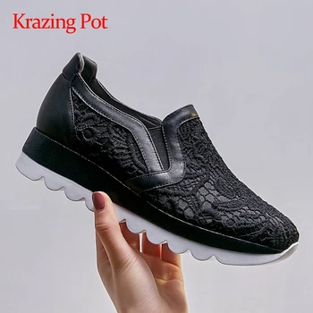 

Krazing pot european style lace recommend wedges platform white sneaker round toe elastic band young lady vulcanized shoes L6f6