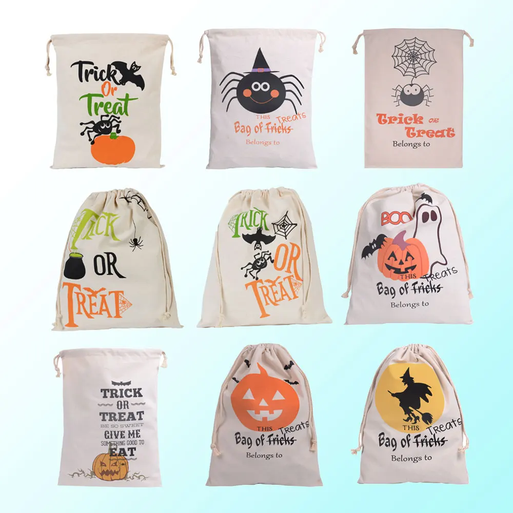 

Halloween Sacks Cotton Canvas Treat&Trick Drawstring Bag Festival Supplies