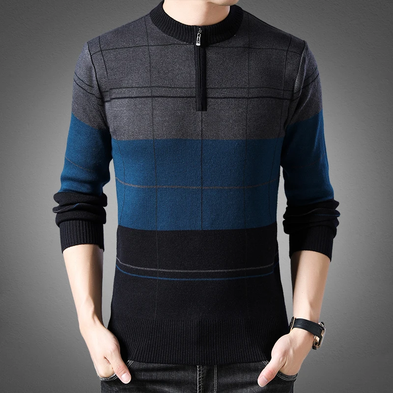 

Long sleeve men's T-Shirt new style Plaid Pullover simple business casual slim bottom sweater