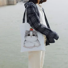 Новая женская повседневная школьная Милая тканевая сумка с принтом кота, сумка для покупок, дамская сумка, многоразовые вместительные сумки-тоут