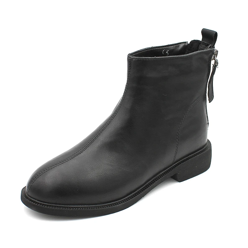 

Fall Winter Women New Leather Velvet Inner Warm Short Boots Back Duble Zippers Fashion Ankle Boots Wild Soft Non-slip Flat Shoes