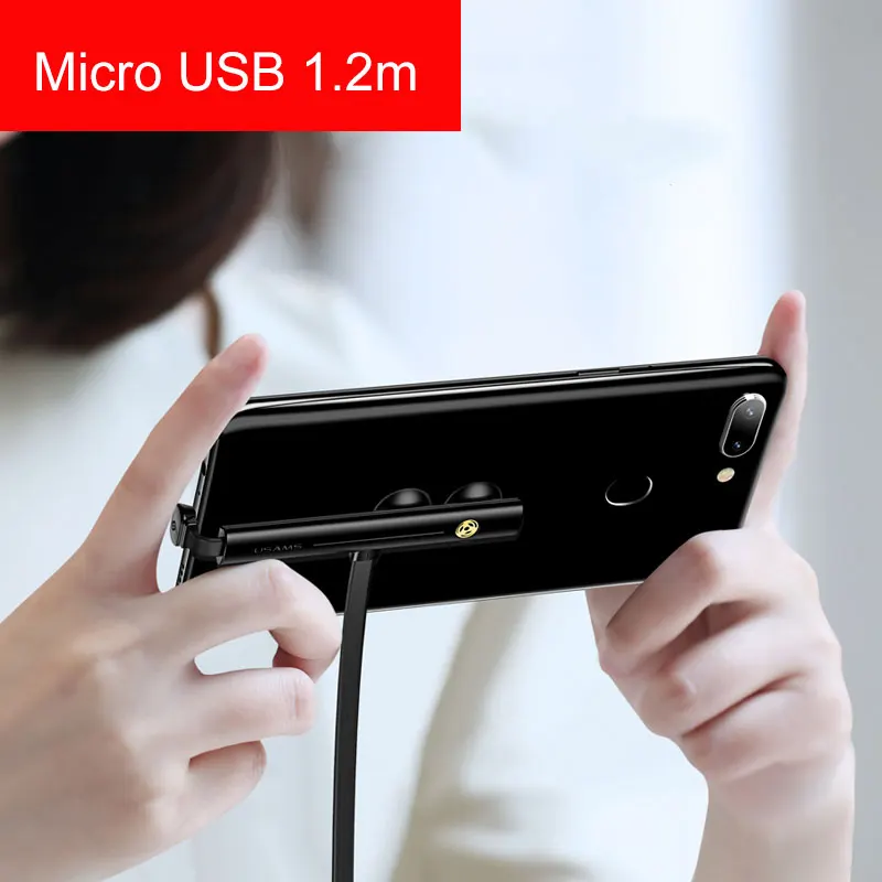 Micro Port USAMS Тип C кабель для samsung S9 Micro USB кабель 180 градусов игры usb кабель для передачи данных type-c C при помощи присосок кабель для передачи данных для iPhone XR XIA 9 - Цвет: Micro Port