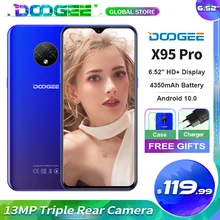 Doogee x95 pro telefone móvel helio a20 android10 os 13mp triplo câmera 6.52 hd hd + 4350mah bateria reconhecimento facial 4g smartphone