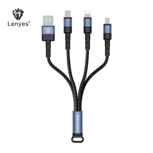 Lenyes 3 в 1 USB кабель 120 см для мобильных телефонов Micro V8 type C зарядные устройства линия для iPhone быстрой зарядки шнур 2.1A LC932 - Цвет: 23cm Blue