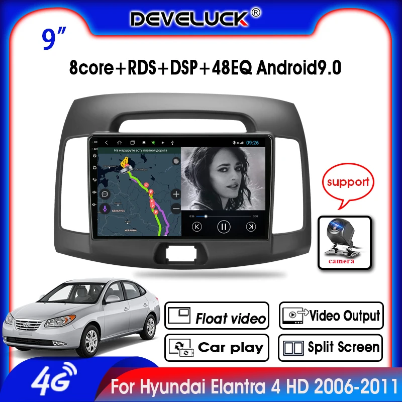 

9" Android 9.0 Car Radio For Hyundai Elantra 4 HD 2006-2011GPS Navigation Auto Stereo 2Din 4G+64G 4G ENT Multimedia Video Player