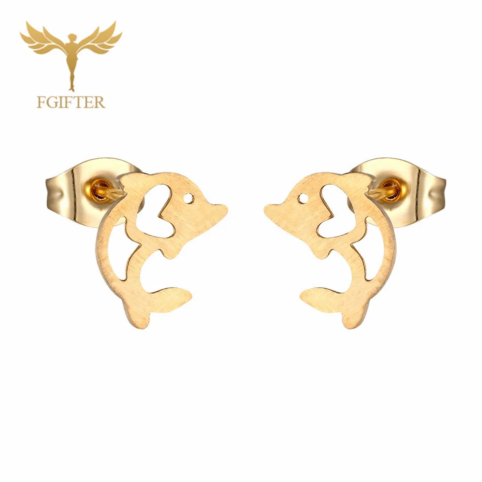 Изысканные полые серьги-бабочки в виде насекомых для женщин, золотые серьги-гвоздики из нержавеющей стали, пирсинг для ушей, кольца - Окраска металла: dolphin earrings