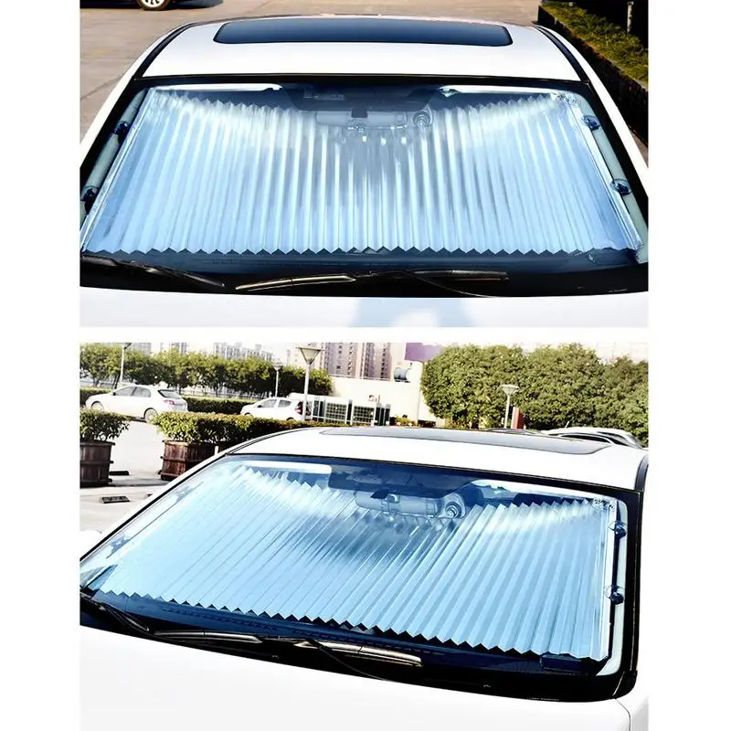 Car Windshield Sun Visor Car Sunshade Insulation Sunshade Automatic Retractable Shading Front Curtain Sunscreen