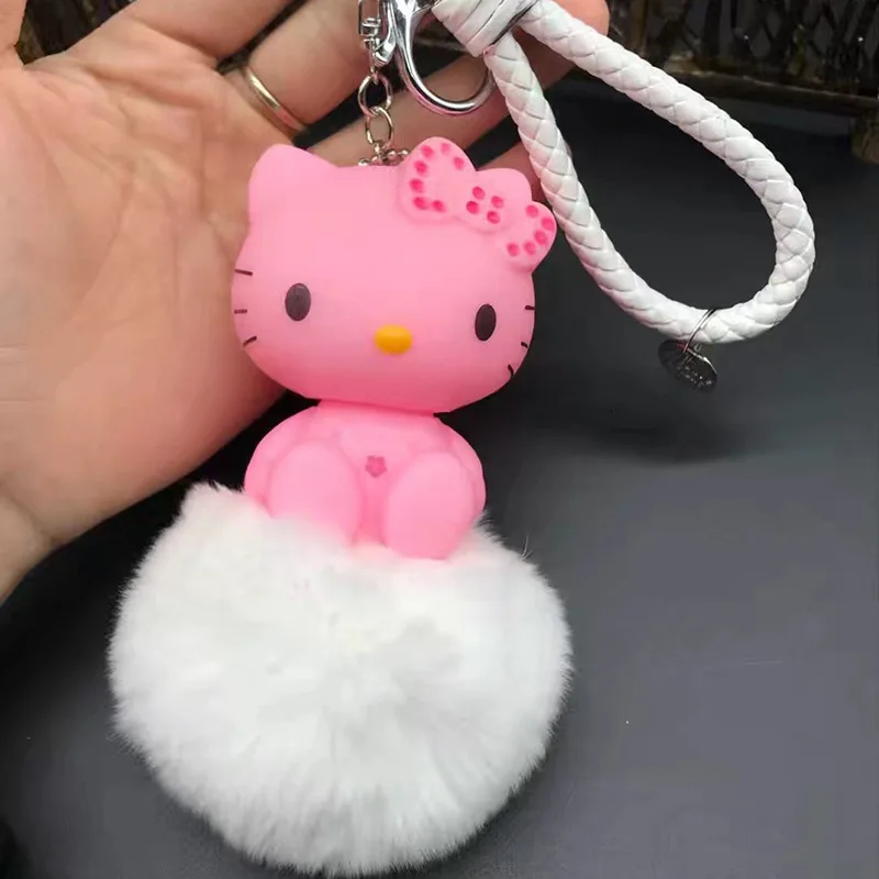 6 Pom аниме брелок мультфильм брелок Hello Kitty пушистый мех кролика брелок кольцо держатель женская сумка автомобильный брелок с помпоном - Цвет: 6