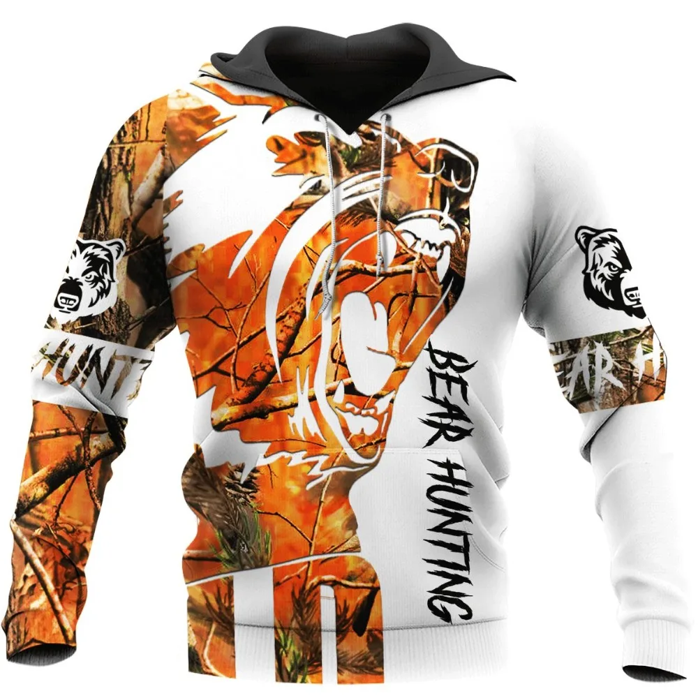 

3D All Over Printed Orange Bear Hunting Hoodie Harajuku Autumn Streetwear Unisex Casual Zip Jacket