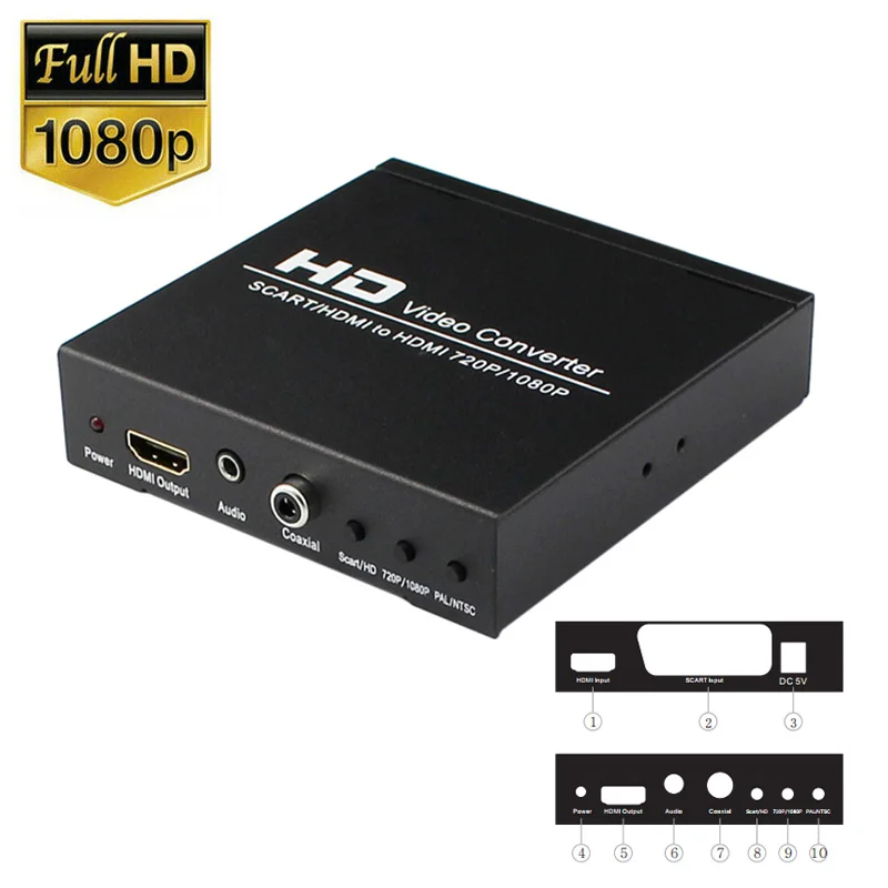 Скалер HDMI RGB Scart на 1080P преобразователь переключатель с функцией аудио экстрактор