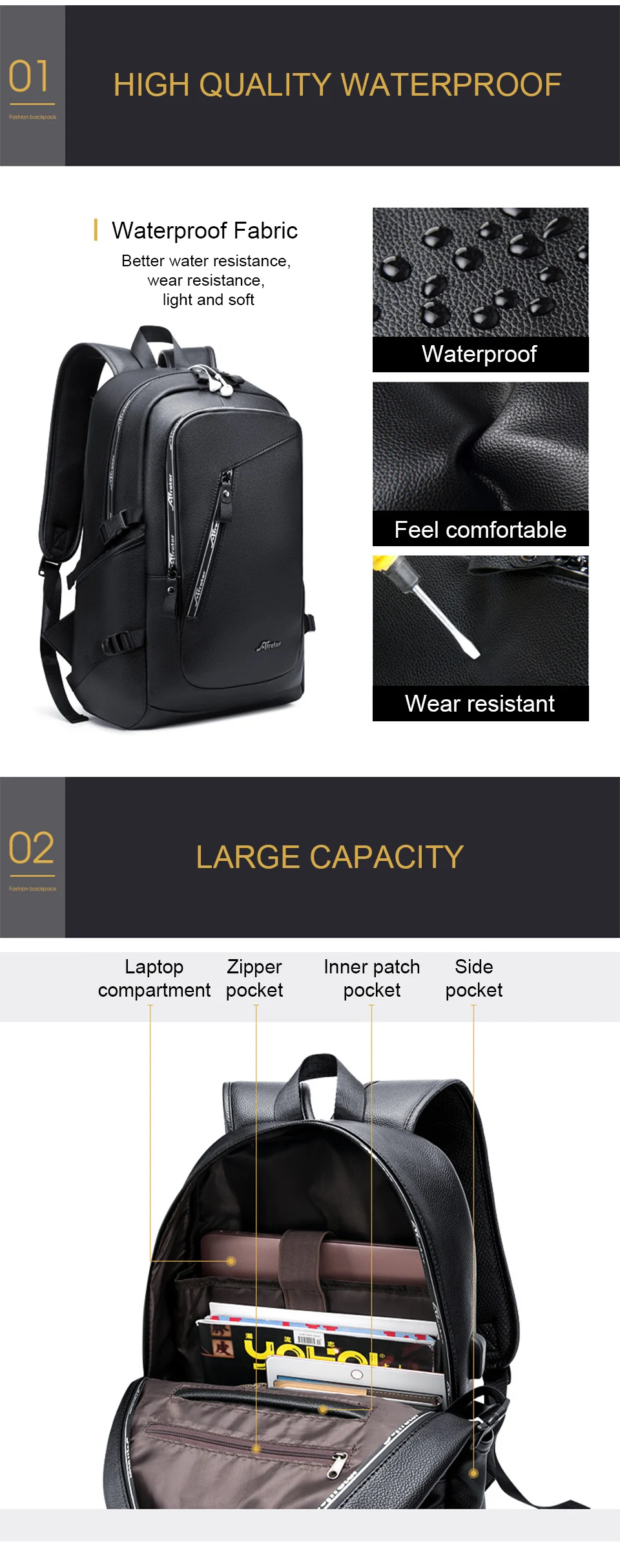 Fashion Smart Backpack Men Male Laptop 15.6 Student Backpacks School PU Leather Bagpack Waterproof Notebook USB Charging Bags (3)