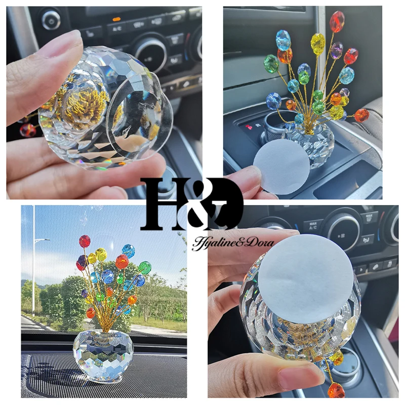 H& D Fengshui Кристалл Suncatcher орнамент радужные бусины Медный провод обернутый приборной панели автомобиля Декор рождественские подарки Декор для дома и офиса
