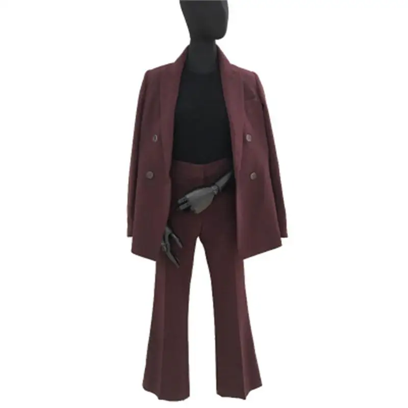 

Fashion suit suit female autumn New large size double-breasted Leisure suit + bell-bottom two-piece suit women size XL-5XL