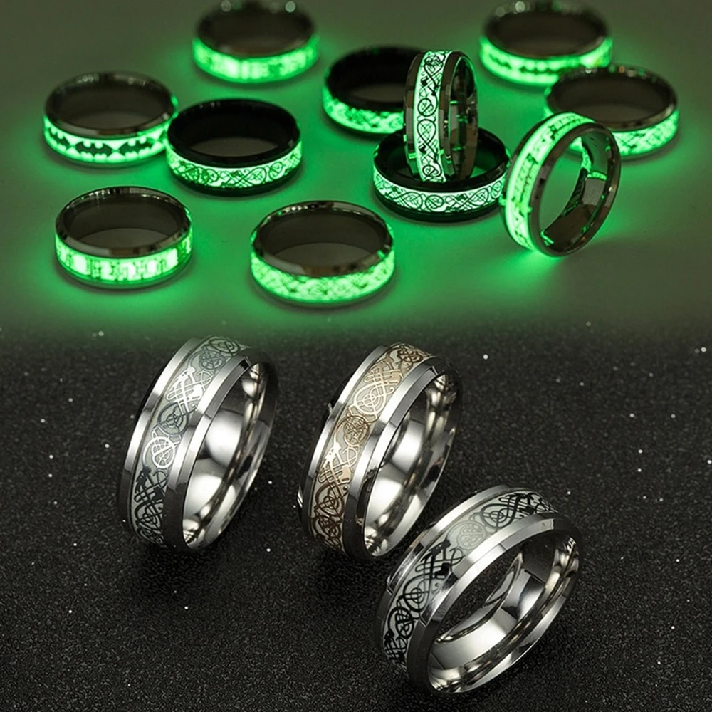 Anillo luminoso de acero inoxidable minimalista para hombre, anillo luminoso negro, joyería para parejas en la oscuridad, dominado negro