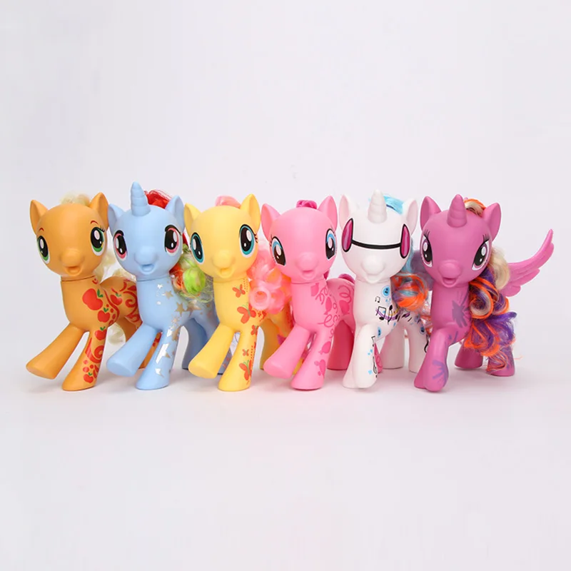 6 шт. 21 см игрушки My Little Pony Принцесса Селестия всех цветов радуги; платье маленькие пони Apple Jack ПВХ фигурки куклы пони и крылышками на спине и отдельны «Крылья» Рождество Gif