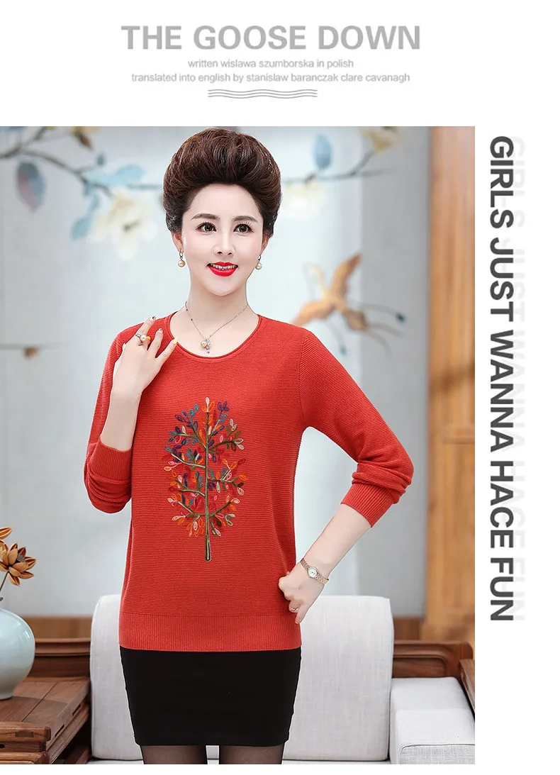 XJXKS Fall Middle-aged Women Jumper Winter Sweaters Pullovers Plus Size O-neck Wool Sweater Women Long Sleeve Mother Tops