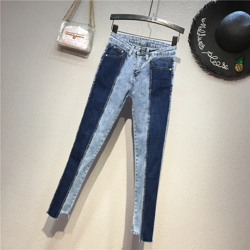 Sky blue Европейские Модные узкие джинсы с тяжелыми бусинами разных цветов для женщин; сезон весна-осень; узкие джинсовые брюки-карандаш; джинсы с заклепками; женские брюки - Цвет: Sky blue