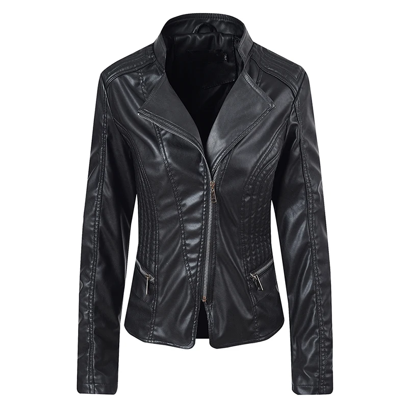 Женская Байкерская короткая куртка в стиле панк, байкерские женские пальто из искусственной кожи с отворотом, верхняя одежда