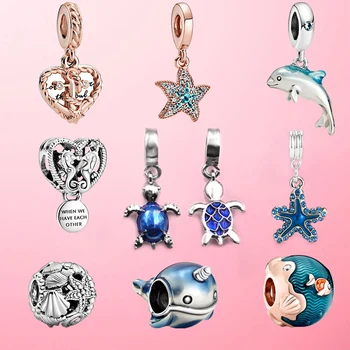 

2Pcs/Lot Summer New Style Glamour Beads Pendant. DIY Starfish Narwhal Dolphin Pendant For Original Brand Bracelet Gift Making