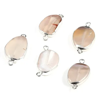 

5pc/bag Jewelry Making of Pure Natural Agate Stone Semi-precious Stone Connector Double Ring Pendant DIY Decoration With Pendant