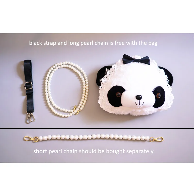 Милая плюшевая сумка в виде панды в стиле Лолиты для девочек, маленькая сумочка, ремешок из жемчуга, маленькая сумка с кружевным бантом