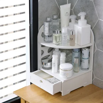 

OTHERHOUSE Bathroom Organizer Wood Shelf Desktop Storage Rack with Drawer Makeup Organizer Shower Caddy Corner Shlves Stand