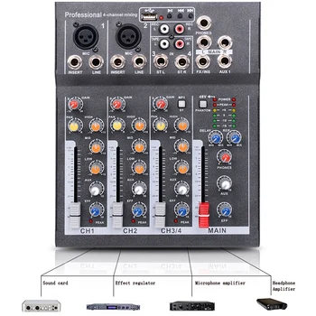 

Mini Portable Audio Mixer with USB DJ Sound Mixing Console MP3 Jack 4 Channel Karaoke 48V Amplifier for Karaoke KTV Match Party