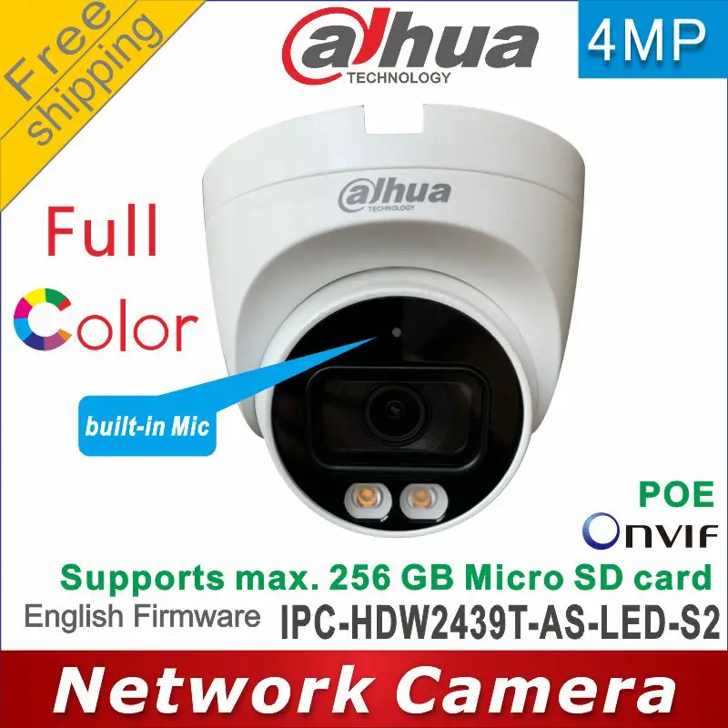 Бесплатная доставка Dahua 4MP IPC-HDW2439T-AS-LED-S2 полноцветная фиксированное фокусное