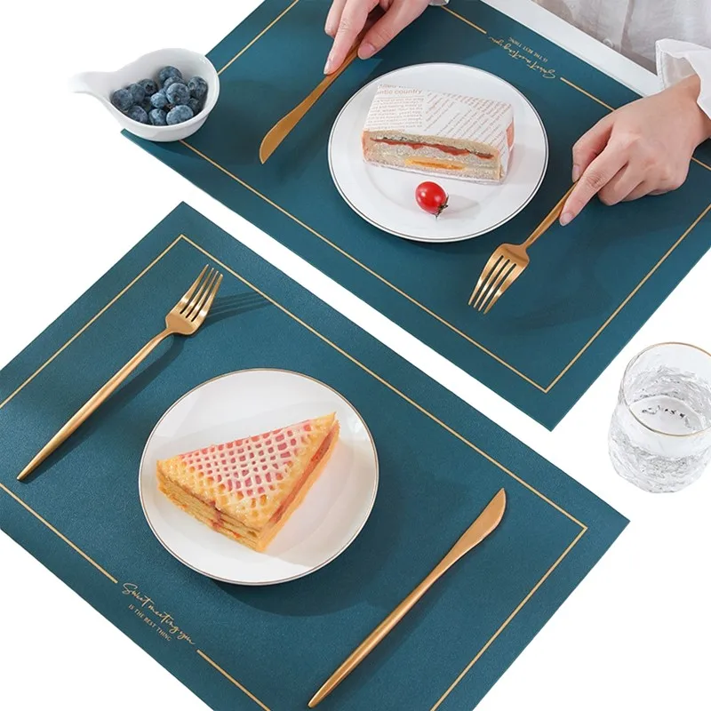 

Inyahome Leather PU Table Mats Set of 1/4/6 Heat Resistant Wipeable Waterproof Non-Slip Table Easy to Clean Modern Placemat