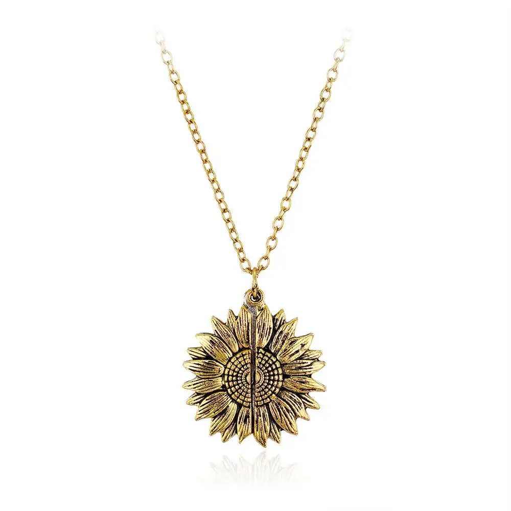

Gold Long Chain Necklace Open Locket You Are My Sunshine Sunflower Pendant Necklace For Women Men Jewelry Accessories ZTXL017