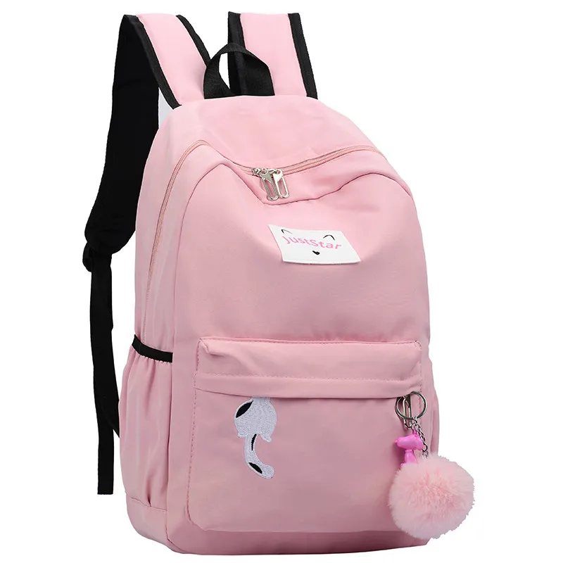 

Fashion New Women Backpack Teenager Cute Hairball Ribbon Students School Bag Girls Large Capacity Shoulder Travel Bag Mochila