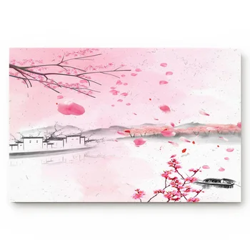 

Cherry Blossom Pink Ink Romantic Ship Watercolor Door Mats Kitchen Floor Bath Entrance Rug Mat Absorbent Indoor Bathroom