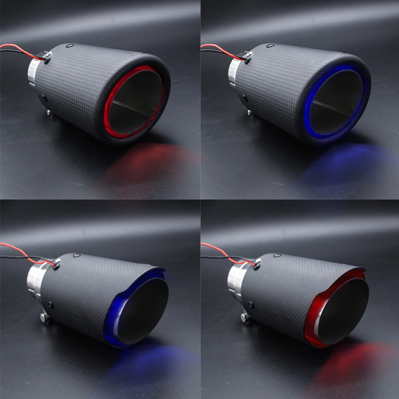 

Carbon Fiber Muffler Exhaust Tips Mufflers LED Light Red / Blue Colour 12V Power