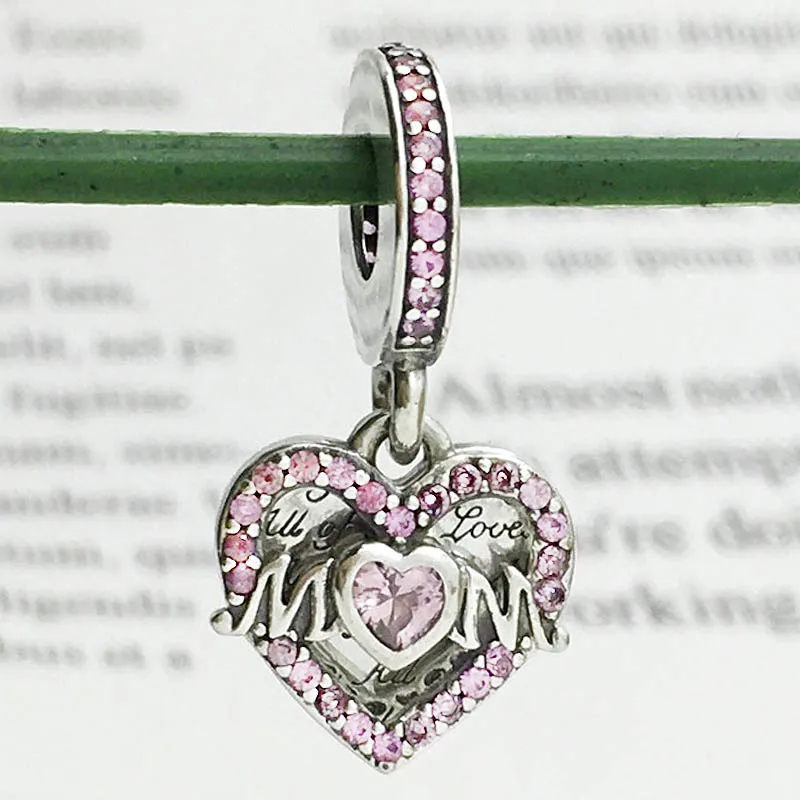 

Original Pink Heart & Mum All Of Me Loves All Of You Pendant Beads Fit 925 Sterling Silver Charm Europe Bracelet Diy Jewelry