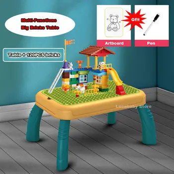 

Big Bricks Building Blocks Compatible Duploed Blocks Multi Functions Table Desk Base Plate Study Table For Children Gift