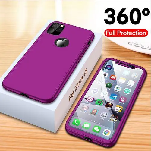 

360 Full Protective Cover Case For iPhone 11 Pro Max 2019 Cover For iPhone X XR XS Max 6 6S 7 8 Plus 5 5S SE Bag Case With Glass